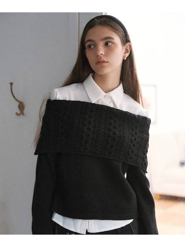Youth off-shoulder wool sweater black - LETTER FROM MOON - BALAAN 1