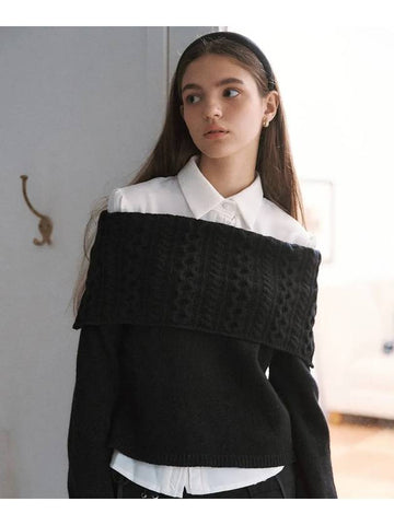 Youth Off-Shoulder Wool Knit Top Black - LETTER FROM MOON - BALAAN 1