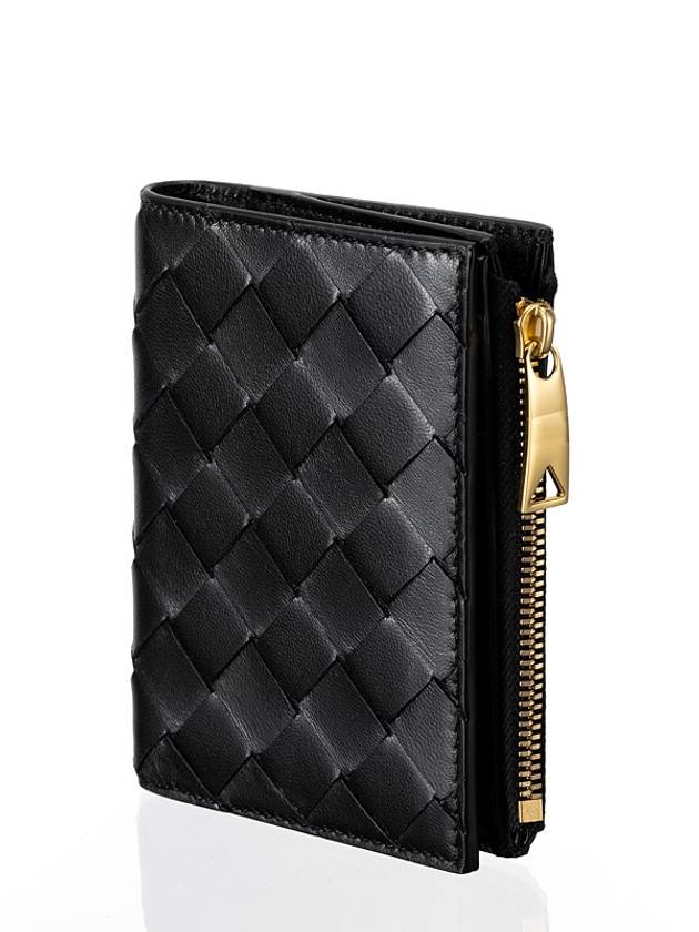 Intrecciato Small Leather Half Wallet Black - BOTTEGA VENETA - BALAAN 3