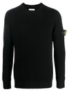 Wappen Patch Crew Neck Ribbed Wool Knit Top Black - STONE ISLAND - BALAAN 2