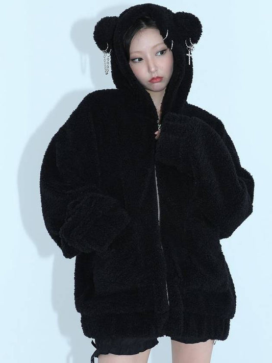 02 Punk Bear Fleece Jacket Black - CLUT STUDIO - BALAAN 1