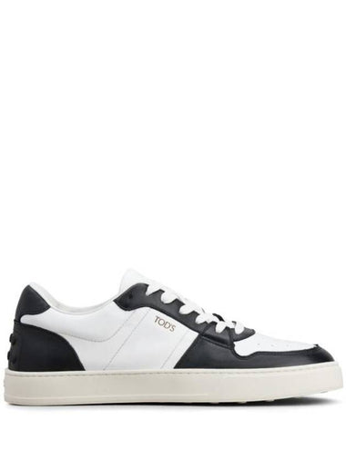 Double T Leather Low Top Sneakers Black White - TOD'S - BALAAN 1