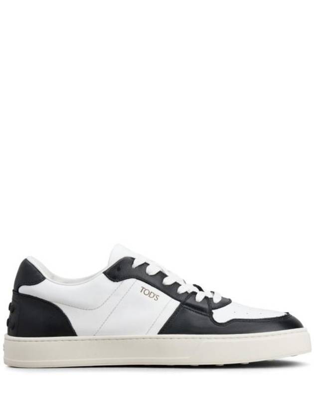 Double T Leather Low Top Sneakers Black White - TOD'S - BALAAN 1