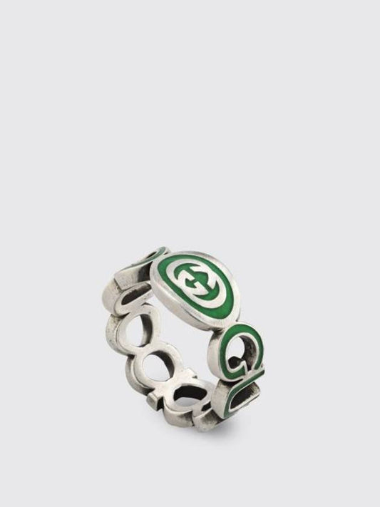 Interlocking G Ring Silver Green - GUCCI - BALAAN 1