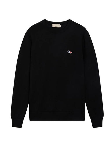 Tricolor Fox Patch Classic Round Neck Knit Top Black - MAISON KITSUNE - BALAAN 1