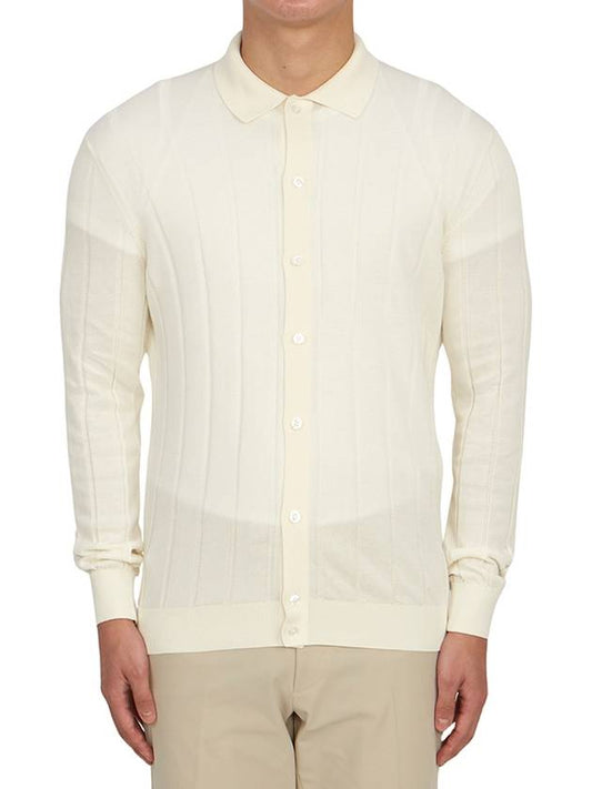 Men's Shirt Collar Cotton Cardigan White - RVR LARDINI - BALAAN 2