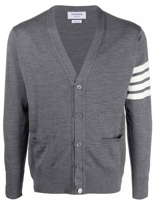 Men's Sustainable Classic Diagonal Wool Cardigan Medium Grey - THOM BROWNE - BALAAN 2