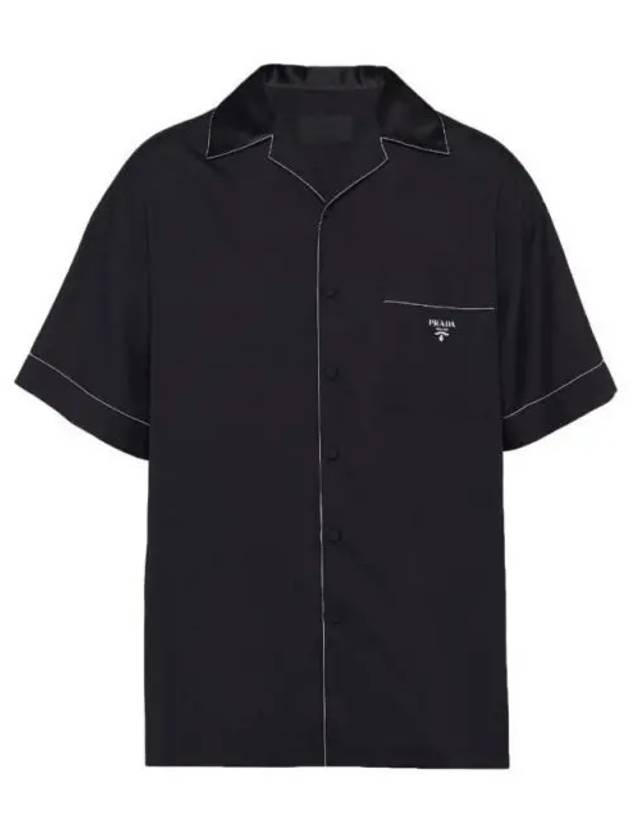 Logo Stitch Detail Silk Short Sleeve Shirt Black - PRADA - BALAAN 2