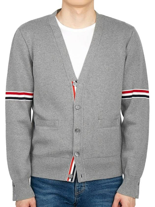 Milano Stitch Sprite Armband Cotton V-neck Cardigan Light Grey - THOM BROWNE - BALAAN 2