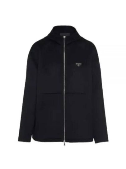 Triangle Logo Cashmere Zip Up Hoodie Black - PRADA - BALAAN 2