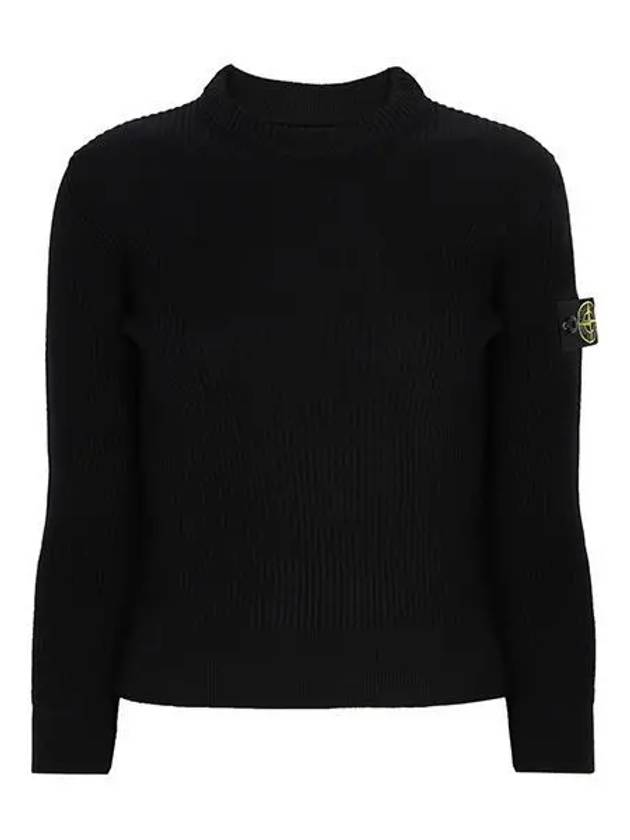 Ribbed Detail Crew Neck Knit Top Black - STONE ISLAND - BALAAN 2