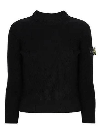 Ribbed Detail Crew Neck Knit Top Black - STONE ISLAND - BALAAN 2