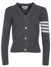 Milano Stitch 4 Bar Classic V Neck Fine Merino Wool Cardigan Medium Grey - THOM BROWNE - BALAAN 7