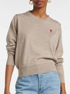 Heart Logo Crew Neck Merino Wool Knit Top Beige - AMI - BALAAN 2