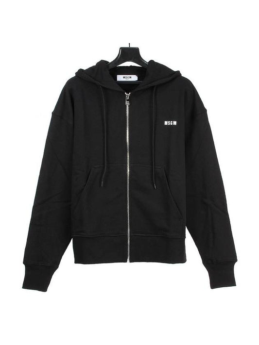 Men's Micro Logo Cotton Zip-Up Hoodie Black - MSGM - BALAAN 1