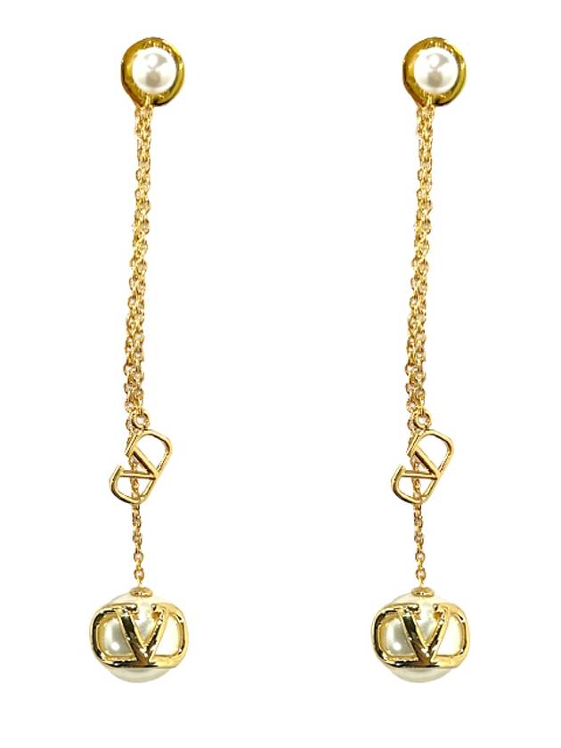 V Logo Signature Pearl Drop Earrings Gold - VALENTINO - BALAAN 4