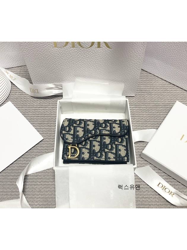 Saddle Flap Card Holder Blue  Oblique Jacquard - DIOR - BALAAN 8