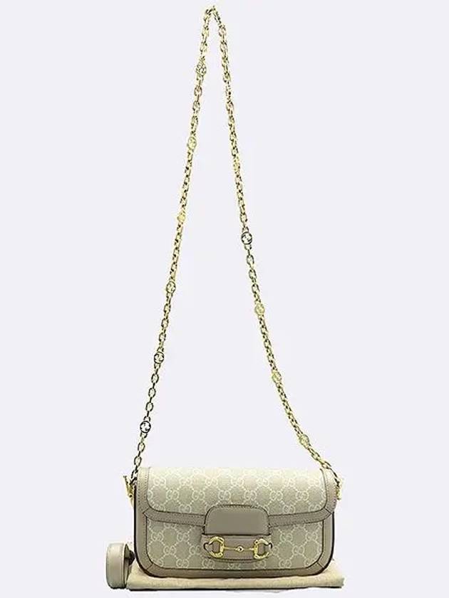 735178 GG Supreme Beige Canvas Horsebit 1955 Small Shoulder Crossbag - GUCCI - BALAAN 1