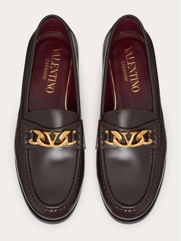 V Logo Chain Leather Loafers Black - VALENTINO - BALAAN 5