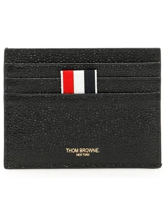 Pebble Grain Leather Stripe Note Compartment Card Wallet Black - THOM BROWNE - BALAAN 2