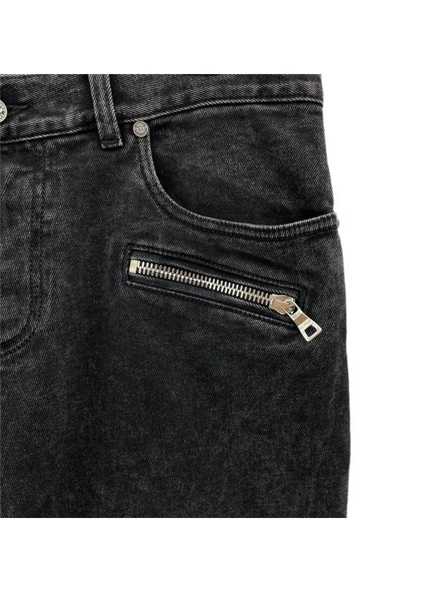 Men's Zipper Rib Slim Fit Biker Jeans Black - BALMAIN - BALAAN.