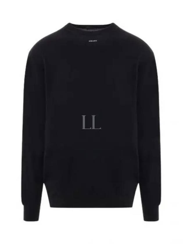 Logo Intarsia Crew Neck Sweatshirt Black - PRADA - BALAAN 2