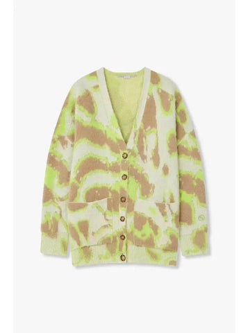 STELLA McCARTNEY Animal Jacquard Knit Long Cardigan Light Green - STELLA MCCARTNEY - BALAAN 1