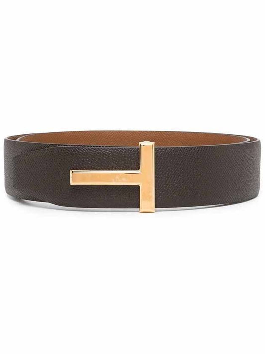 Gold Soft Grain Leather T Icon Belt Brown Black - TOM FORD - BALAAN.