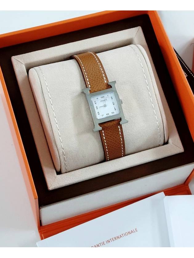 Heure H Leather Band Watch Brown - HERMES - BALAAN 3