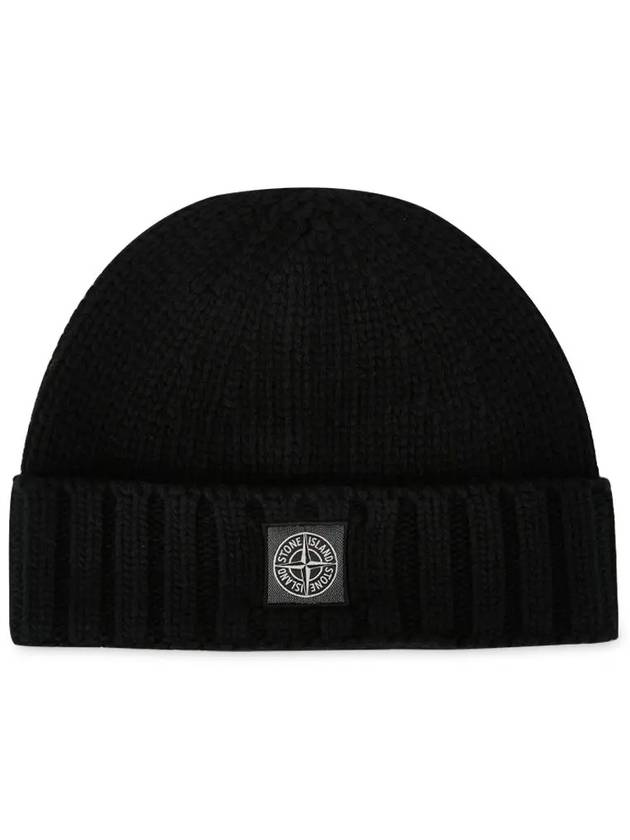 Logo Patch Wool Beanie Black - STONE ISLAND - BALAAN 4