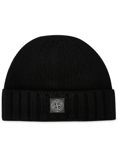 Logo Patch Wool Beanie Black - STONE ISLAND - BALAAN 2