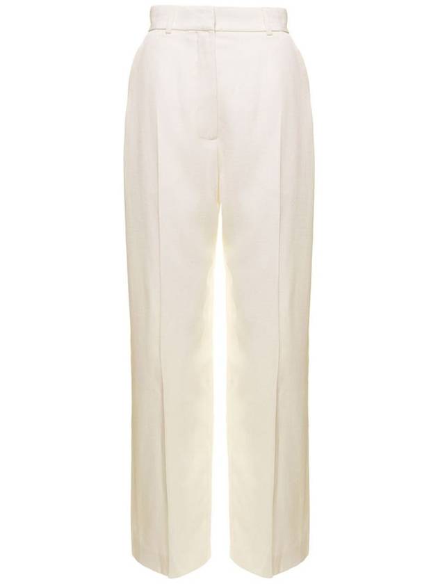 White Wide Leg Tailored Trousers In Silk Blend Woman - CASABLANCA - BALAAN 1