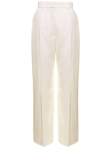 White Wide Leg Tailored Trousers In Silk Blend Woman - CASABLANCA - BALAAN 1