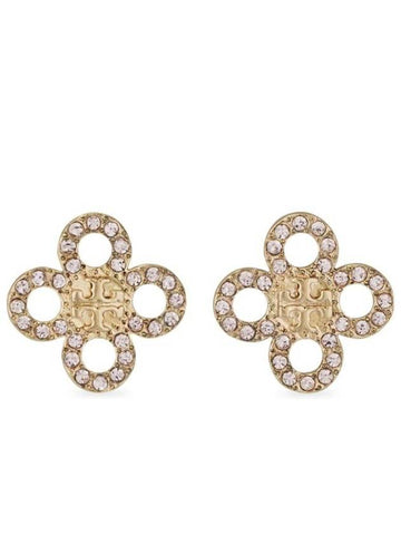 Tory Burch Kira Clover Pave Stud Small Earrings Pink Gold - TORY BURCH - BALAAN 1