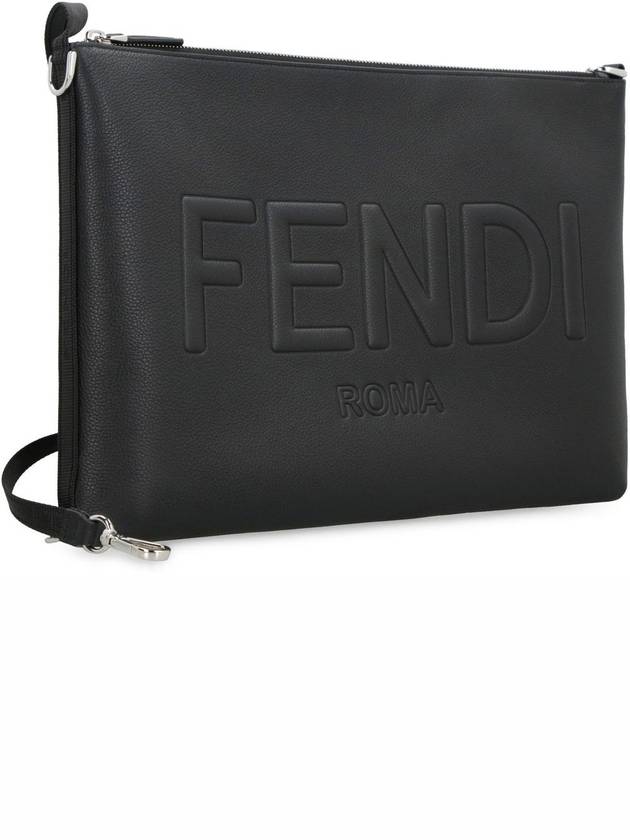 Embossed Logo Strap Clutch Bag Black - FENDI - BALAAN 3