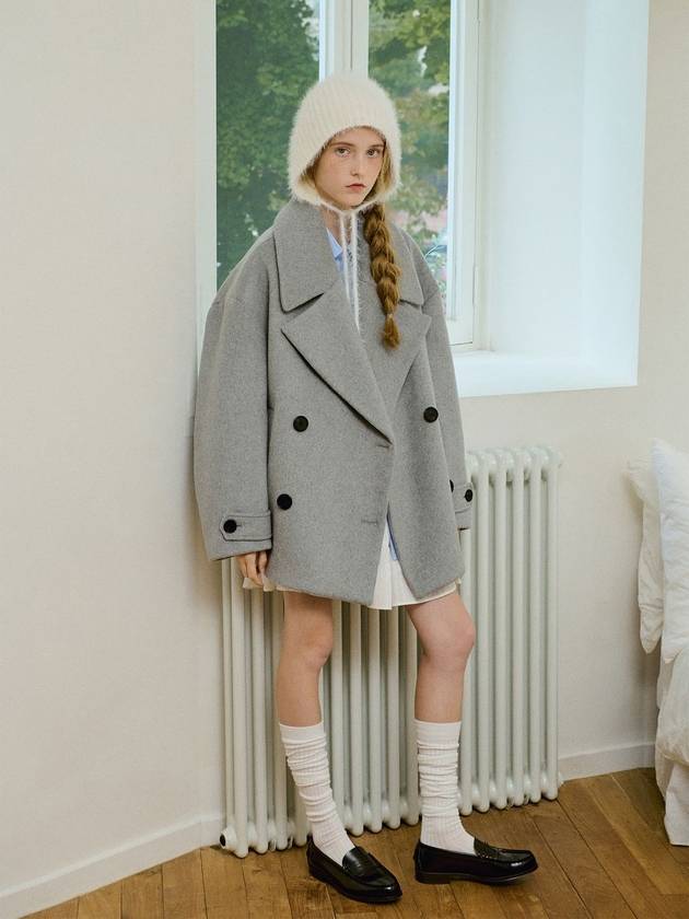 Oversized Double Wool Pea Coat Melange Gray - GOCORI - BALAAN 3