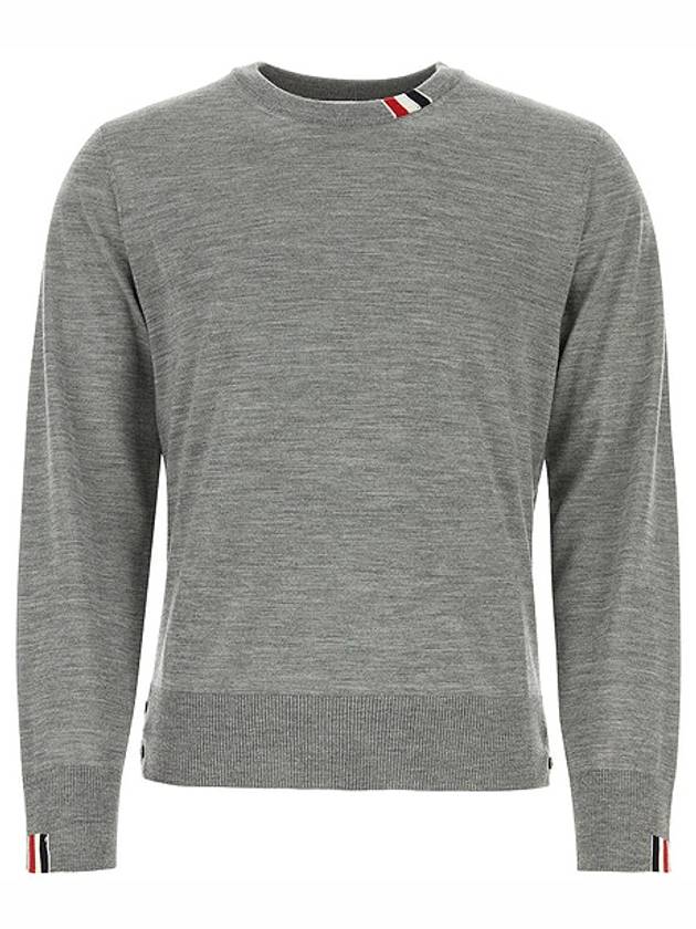 Intarsia Stitch Crew Neck Merino Wool Knit Top Light Grey - THOM BROWNE - BALAAN 2