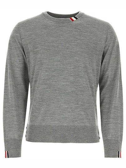 Intarsia Stitch Crew Neck Merino Wool Knit Top Light Grey - THOM BROWNE - BALAAN 2