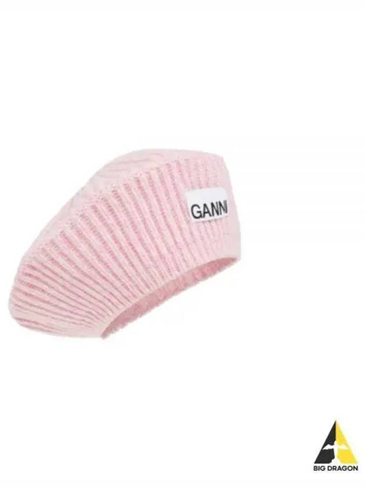 Logo Rib Edge Wool Beret Lilac - GANNI - BALAAN 2