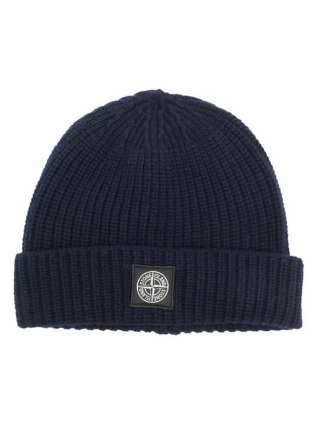 Logo Knit Beanie Navy - STONE ISLAND - BALAAN 2