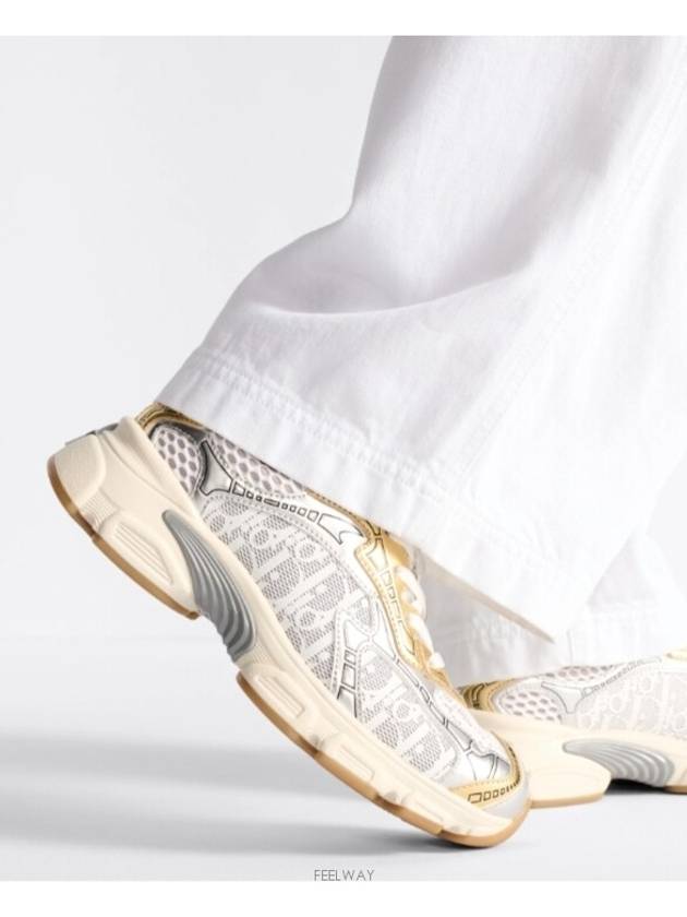 Vibe White Mesh Printed Oblique Motif Low Top Sneaker Gold Silver - DIOR - BALAAN 8