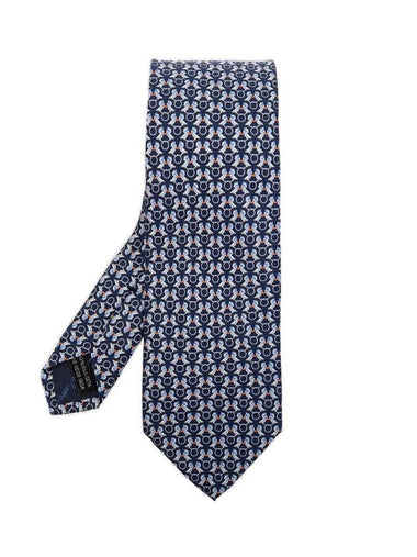 Hoopoe Print Silk Tie Navy - SALVATORE FERRAGAMO - BALAAN 1