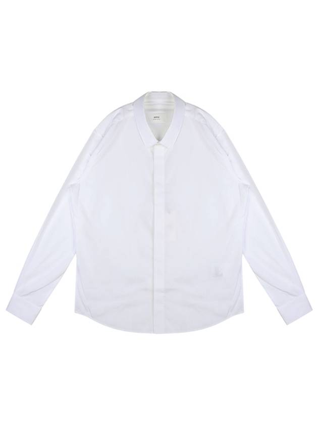 Heart Logo Tonal Cotton Poplin Long Sleeve Shirt White - AMI - BALAAN 2