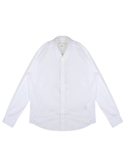 Heart Logo Tonal Cotton Poplin Long Sleeve Shirt White - AMI - BALAAN 2