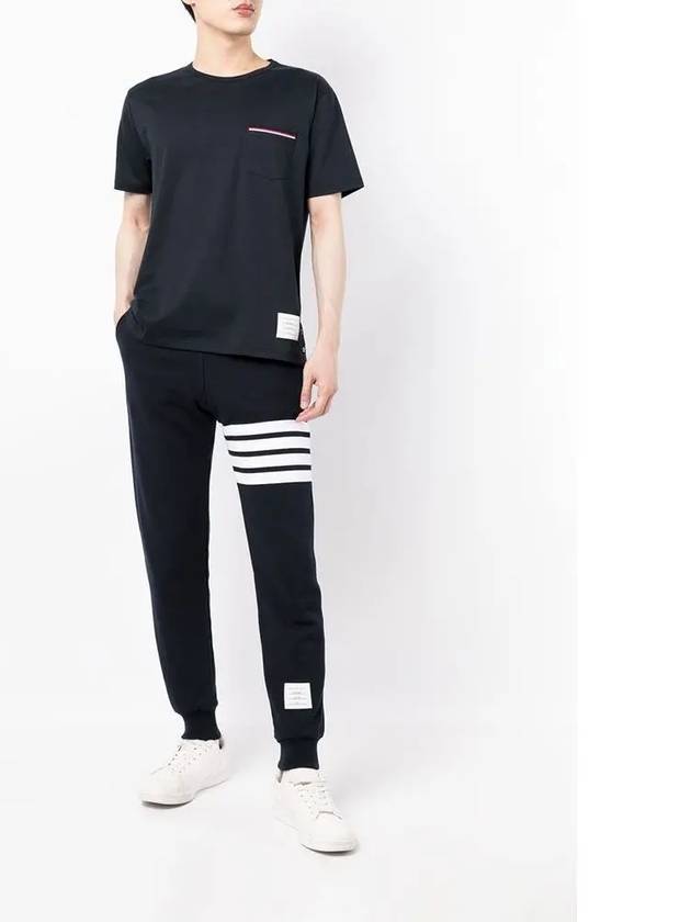 Men's Medium Weight Jersey Tipped Pocket Crewneck Short Short Sleeve T-Shirt Navy - THOM BROWNE - BALAAN 4