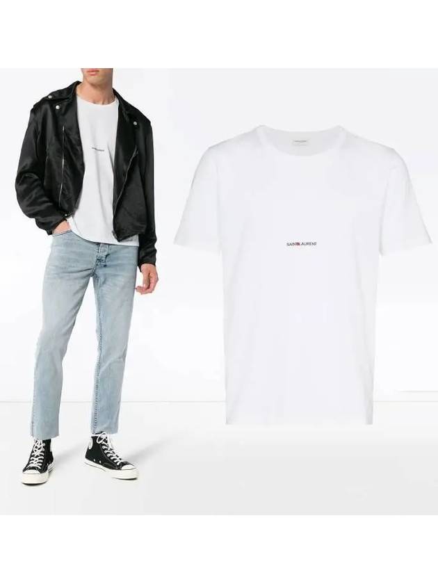 Men's Small Logo Short Sleeve T-Shirt White - SAINT LAURENT - BALAAN.