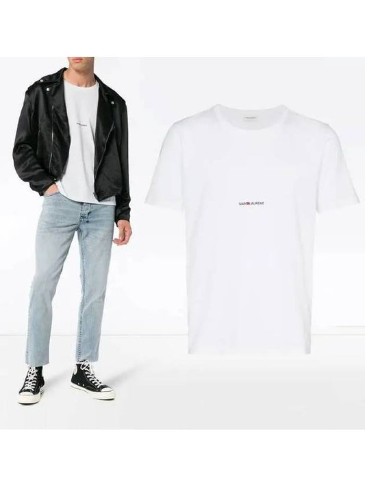 Men's Small Logo Short Sleeve T-Shirt White - SAINT LAURENT - BALAAN.