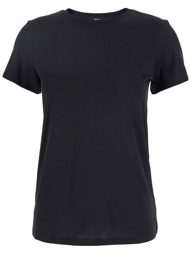 Women's Easy Organic Cotton Short Sleeve T-Shirt Black - THEORY - BALAAN 2