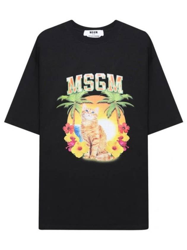 College Cat Crew Neck Cotton Short Sleeve T-Shirt Black - MSGM - BALAAN 2