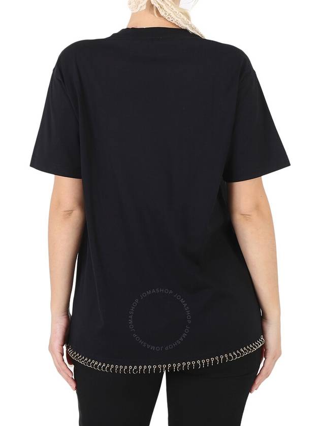 Women's Ring Piercing Oversized Cotton Short Sleeve T-Shirt Black - BURBERRY - BALAAN 3